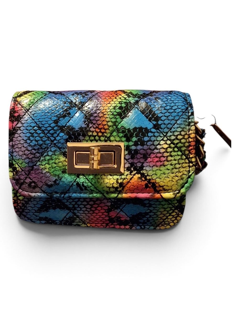 Multi-Color Snake-Print Shoulder Bag with Gold Turn-Lock
